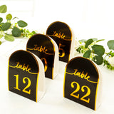 25 Pack Black Arch Table Numbers Tent Cards with Metallic Gold Foil 1-25 Numbers Print