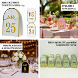 25 Pack Dusty Blue Arch Table Numbers Tent Cards with Metallic Gold Foil