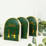 25 Pack Hunter Emerald Green Arch Table Numbers Tent Cards with Metallic Gold Foil