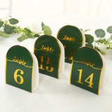 25 Pack Hunter Emerald Green Arch Table Numbers Tent Cards with Metallic Gold Foil