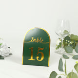 25 Pack Hunter Emerald Green Arch Table Numbers Tent Cards with Metallic Gold Foil