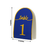 25 Pack Royal Blue Arch Table Numbers Tent Cards with Metallic Gold Foil 1-25 Numbers Print