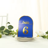 25 Pack Royal Blue Arch Table Numbers Tent Cards with Metallic Gold Foil 1-25 Numbers Print