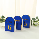 25 Pack Royal Blue Arch Table Numbers Tent Cards with Metallic Gold Foil 1-25 Numbers Print