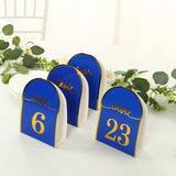 25 Pack Royal Blue Arch Table Numbers Tent Cards with Metallic Gold Foil 1-25 Numbers Print