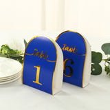 25 Pack Royal Blue Arch Table Numbers Tent Cards with Metallic Gold Foil 1-25 Numbers Print