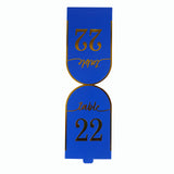 25 Pack Royal Blue Arch Table Numbers Tent Cards with Metallic Gold Foil 1-25 Numbers Print