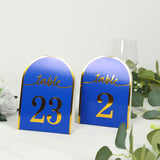 25 Pack Royal Blue Arch Table Numbers Tent Cards with Metallic Gold Foil 1-25 Numbers Print