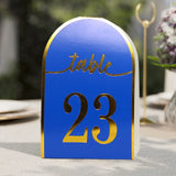 25 Pack Royal Blue Arch Table Numbers Tent Cards with Metallic Gold Foil 1-25 Numbers Print