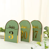 25 Pack Sage Green Arch Table Numbers Tent Cards with Metallic Gold Foil 1-25 Numbers Print