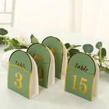 25 Pack Sage Green Arch Table Numbers Tent Cards with Metallic Gold Foil 1-25 Numbers Print