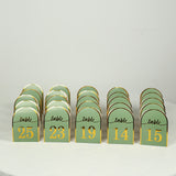 25 Pack Sage Green Arch Table Numbers Tent Cards with Metallic Gold Foil 1-25 Numbers Print