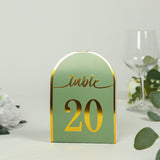 25 Pack Sage Green Arch Table Numbers Tent Cards with Metallic Gold Foil 1-25 Numbers Print