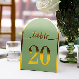 <span style="background-color:transparent;color:#000000;">Sage Green Gold Arch Cutout Paper Table Numbers</span>