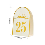 25 Pack White Arch Table Numbers Tent Cards with Metallic Gold Foil 1-25 Numbers Print