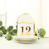 25 Pack White Arch Table Numbers Tent Cards with Metallic Gold Foil 1-25 Numbers Print