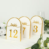 25 Pack White Arch Table Numbers Tent Cards with Metallic Gold Foil 1-25 Numbers Print