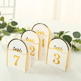 25 Pack White Arch Table Numbers Tent Cards with Metallic Gold Foil 1-25 Numbers Print