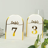 25 Pack White Arch Table Numbers Tent Cards with Metallic Gold Foil 1-25 Numbers Print