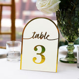 25 Pack White Arch Table Numbers Tent Cards with Metallic Gold Foil 1-25 Numbers Print