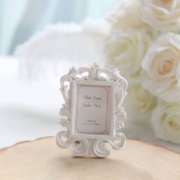 4 Pack White Resin Vintage Baroque Photo Frames, Rectangle Mini Picture Frame Party Favor Wedding Place Card Holders - 4"x3"