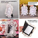 4 Pack White Resin Vintage Baroque Photo Frames, Rectangle Mini Picture Frame Party Favor