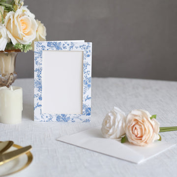 25 Pack White Blue Chinoiserie Floral Photo Frame Cards with Envelopes, Notecards for 3.5"x5.5" Picture Insert for Weddings, Graduations, Birthday Parties, Anniversary, Milestones
