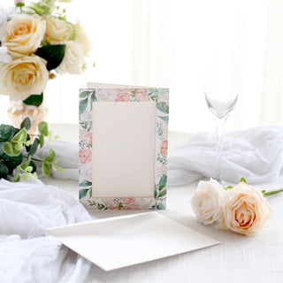 White Pink Peony Floral Photo Frame Cards