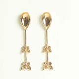 2 Pack Gold Metal Butterfly Handle Dessert Spoons in Clear Top Black Gift Box