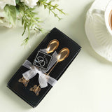 2 Pack Gold Metal Butterfly Handle Dessert Spoons in Clear Top Black Gift Box