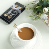 2 Pack Gold Metal Butterfly Handle Dessert Spoons in Clear Top Black Gift Box