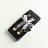 2 Pack Gold Metal Butterfly Handle Dessert Spoons in Clear Top Black Gift Box