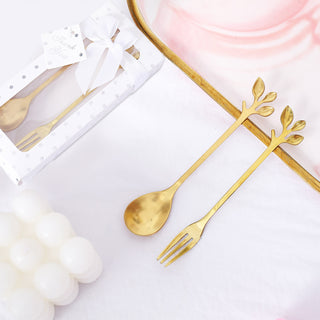 Elegant Gold Metal Spoon & Fork Set for Wedding Party Favors