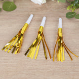 24 Pack Party Horn Noisemakers with Tassels - 7" Gold Metallic Fringed Blowouts for Events