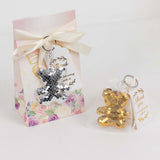 20 Pack Gold Silver Sequin Teddy Bear Keychains with White Organza Party Favor Bags