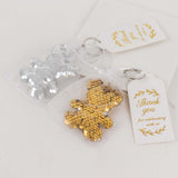 20 Pack Gold Silver Sequin Teddy Bear Keychains with White Organza Party Favor Bags