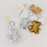 20 Pack Gold Silver Sequin Teddy Bear Keychains with White Organza Party Favor Bags