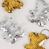 20 Pack Gold Silver Sequin Teddy Bear Keychains with White Organza Party Favor Bags