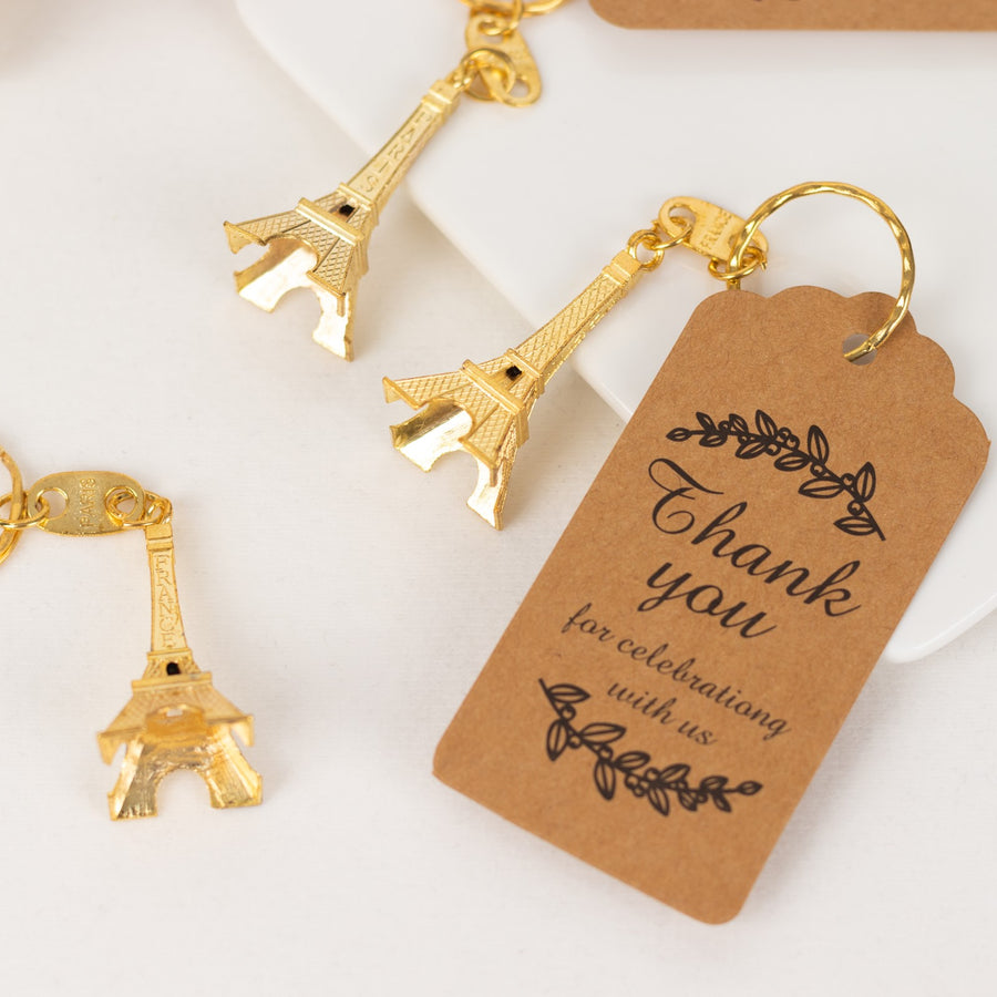 10 Pack Gold Plastic Paris Eiffel Tower Keychain Wedding Favors, 4inch Bridal Shower