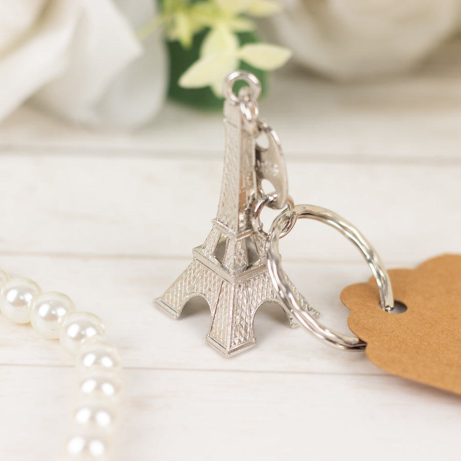 10 Pack Silver Plastic Paris Eiffel Tower Keychain Wedding Favors, 4inch Party Souvenirs