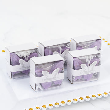 10 Pack Lavender Butterfly Unscented Soap Baby Shower Favors with Gift Boxes, Pre-Packed Bridal Shower Wedding Souvenirs - 2"