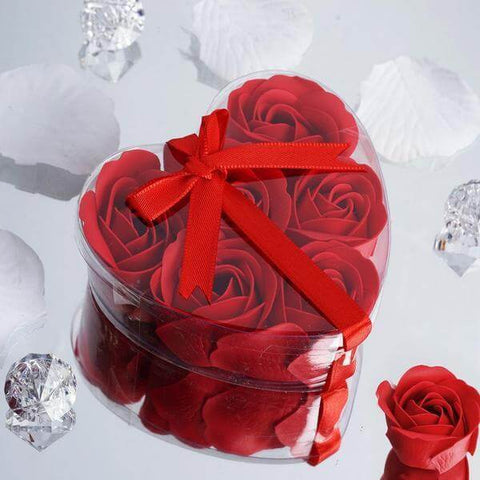 Red rose heart gift box with ribbon