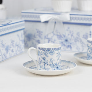 Luxurious White Blue Chinoiserie Porcelain Coffee Cups and Saucers