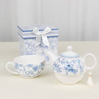 White Blue Chinoiserie Porcelain Teapot Set