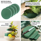 6 Pack Green Large Floral Foam Blocks for Artificial Flowers, 6inch Round Wet Styrofoam Bricks