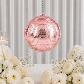 16" Large Rose Gold Foam Disco Mirror Ball With Hanging Swivel Ring, Holiday Party Decor