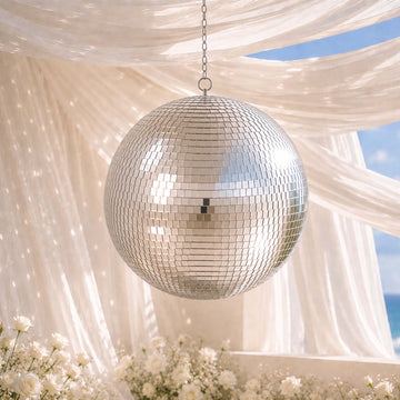 20" Large Silver Foam Disco Mirror Ball With Hanging Swivel Ring, Holiday Party Decor