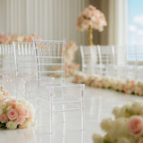 8 Pack Resin Chiavari Chairs Transparent and Stackable Clear - Sleek Armless Design for Weddings