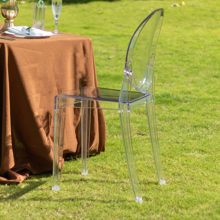 4 Pack Stackable Clear Acrylic Ghost Banquet Chairs with Oval Back, Fully Assembled Armless Event