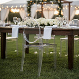 8 Pack Stackable Clear Acrylic Ghost Banquet Chairs with Oval Back, Fully Assembled Armless